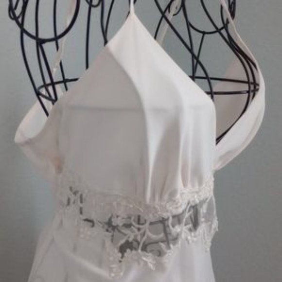 Y2K Dentelle Deadstock White Sheer Floral Lace Maxi Slip N��glig��e Nightie - Picture 2 of 5